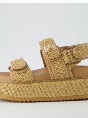 Woven Tan Platform Sandal with Adjustable Straps